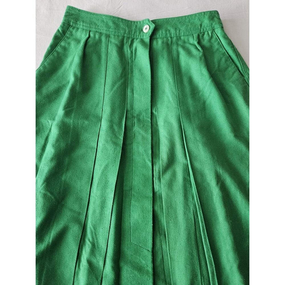 Vtg Liz Claiborne Kelly Green Pleated Hidden Button Silk Midi Skirt 12 - Picture 5 of 16